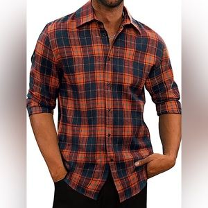 JMIERR Mens Long Sleeve Button-Down Plaid Shirts Casual Cotton Flannel Shirt